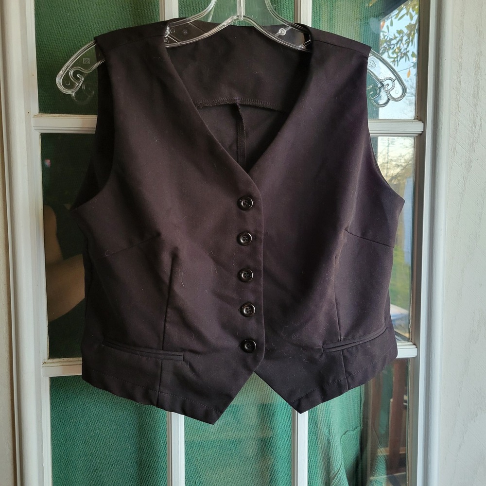 Dazy Womens Black Tailored Button Front Waistcoat‎ Vest Size L Stretch V-Neck